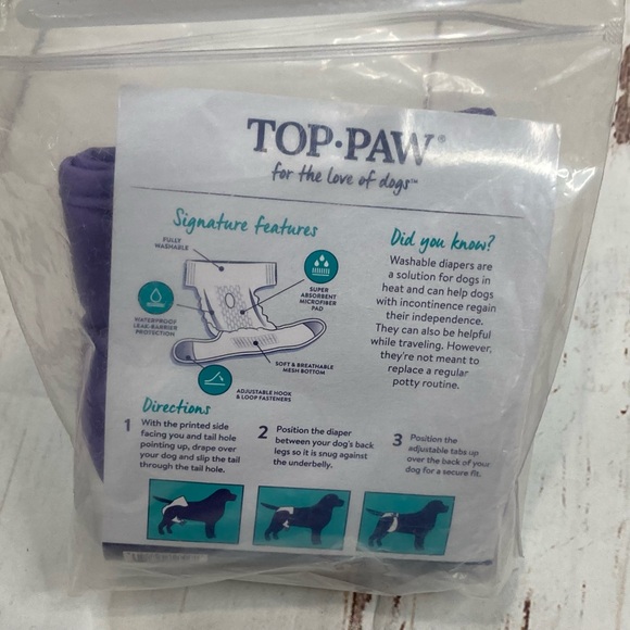 Top Paw Washable Diaper 1PK Purple Sz Small - Picture 2 of 10